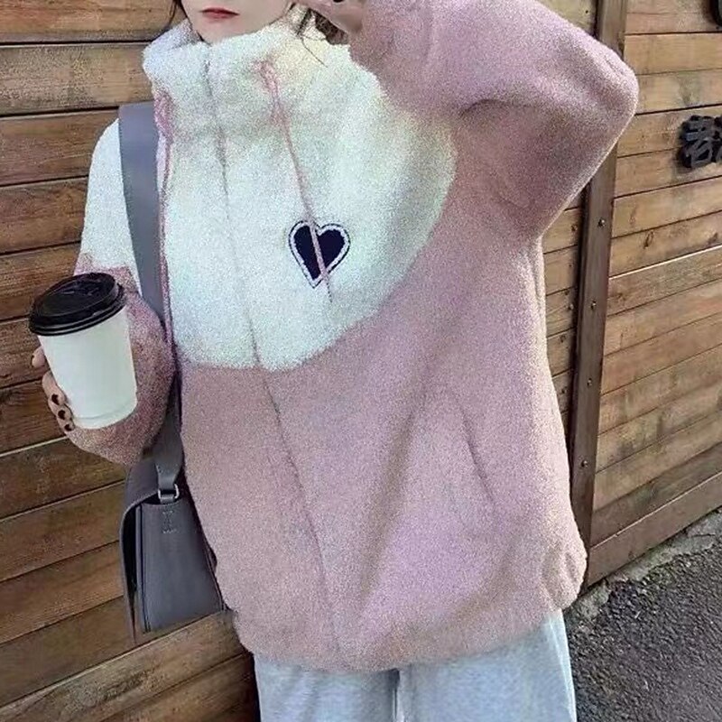 Women's Fuzzy Fleece Jacket Winter Coat with Pockets Long Sleeve Top Athleisure Color Block Windproof Warm Gym Outdoor Running Sportswear Activewear Pink Blue2