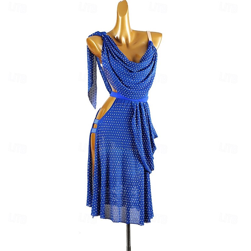 Women's Ruffle Rhinestone DanceWear Dance Dress Performance Wear2