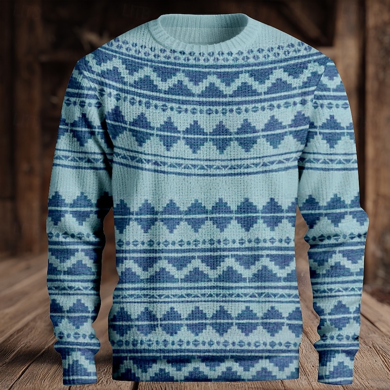 Men's Fair isle Sweater Pullover Sweater Jumper Knitwear Crewneck Casual Vacation Daily 3D Print Keep Warm Long Sleeve Spring Fall Winter Blue Purple Brown