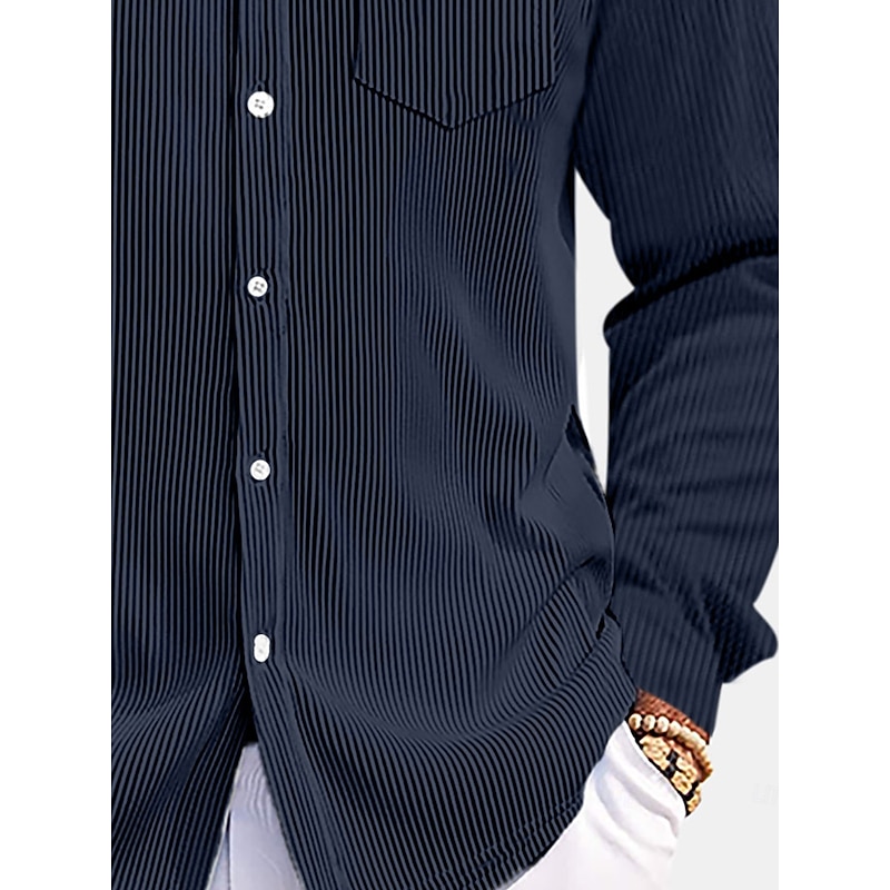 Men's Shirt Casual Shirt Corduroy Shirt Button Up Shirt Black White Red Navy Blue Blue Long Sleeve Plain Turndown Outdoor Office / Career Pocket Clothing Apparel Fashion Casual3