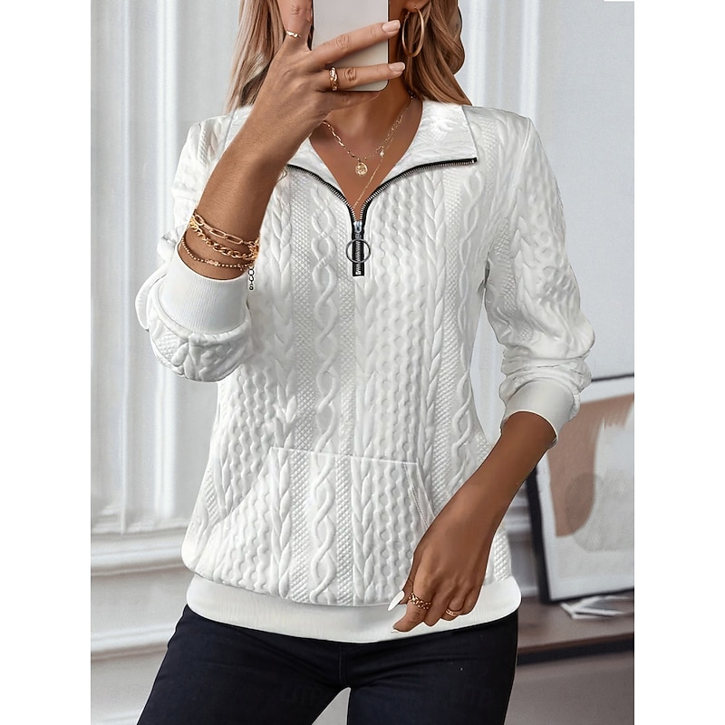 Women's Blouse Solid Color Stylish Casual Beach Long Sleeve Shirt Collar Regular Tops Daily Zipper White Pink Blue Purple Orange Spring Fall Winter4