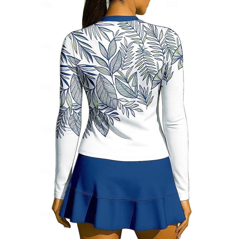 Women's Floral Sport Shirt Tennis Shirt Tennis Top Long Sleeve Zipper Floral UPF50+ UV Resistant High Elasticity Moisture Wicking Breathable Volleyball Tennis Golf Stand Collar Zip Collar Jacket Shirt2