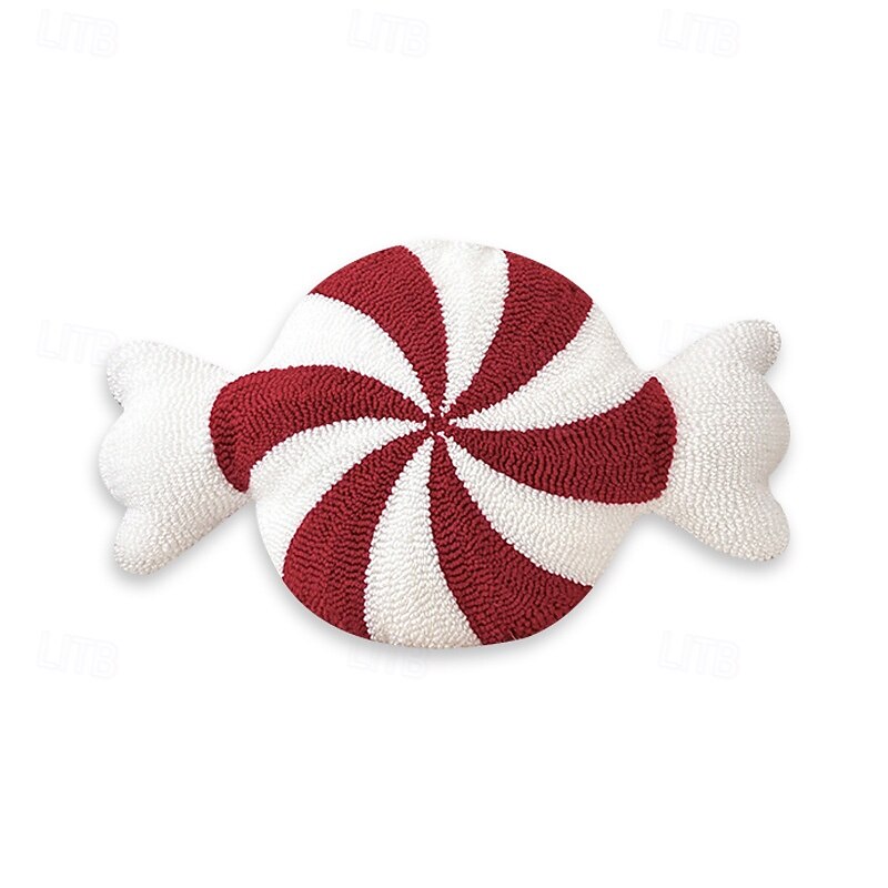 Nordic Christmas Decorative Pillow - Novelty Shaped Sofa Cushion with Embroidered Snowflake & Candy Design, Holiday Lumbar Throw Pillow3
