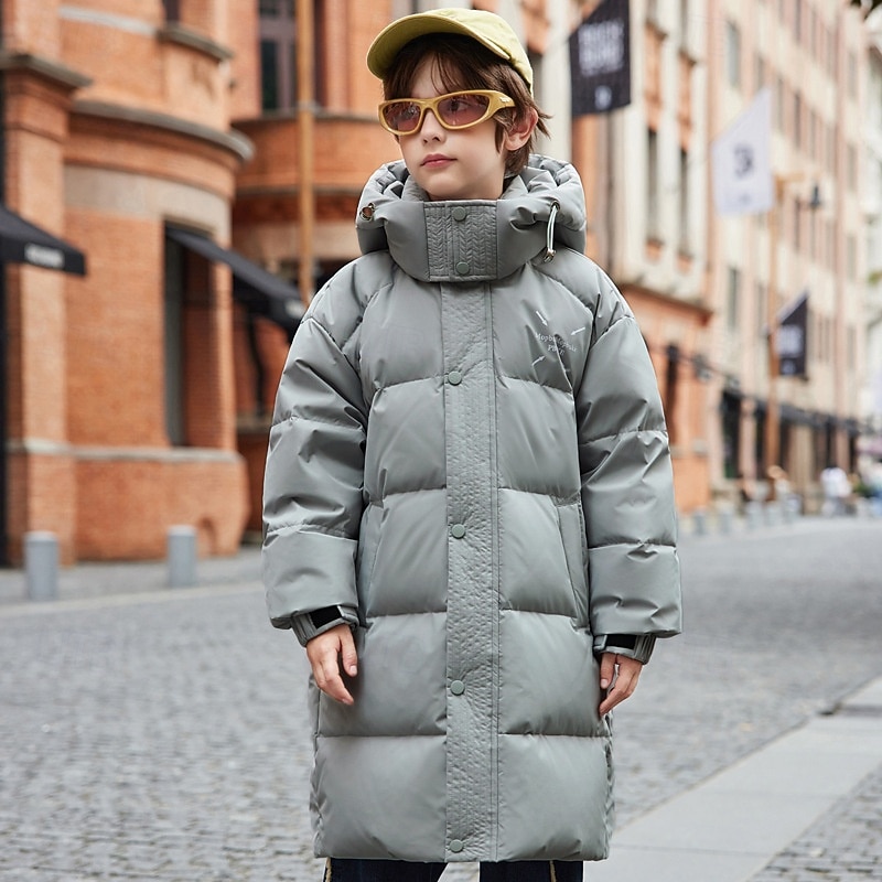 Kids Unisex Down Jacket Outdoor Jacket Puffer Jacket Outerwear Letter Long Sleeve Keep Warm Windproof Coat Outdoor Daily Basic Black Brown Gray Fall Winter 4 years+2