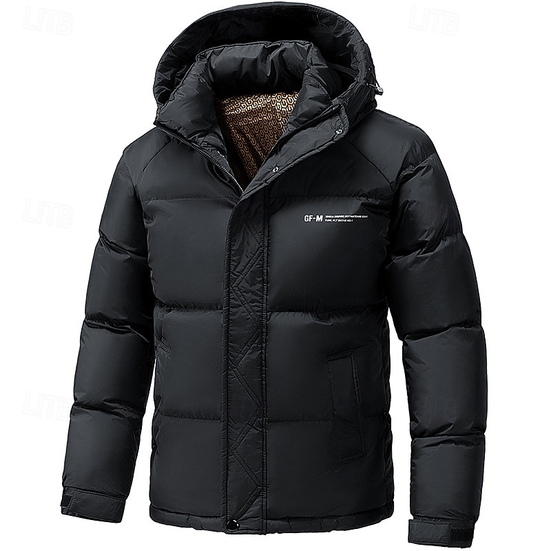 Men's Puffer Jacket Padded Pocket Full Zip Hooded Christmas Outdoor Street Regular Neutral Fashion Daily Winter Solid Color Dark Grey Black Light Grey Puffer Jacket3