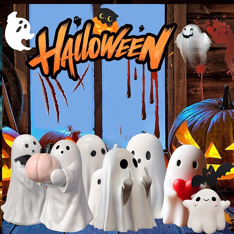 Halloween Cute Ghost Figurine Spooky & Cute Ghost Statue for Home, Desk, Party Decor Funny Ghost Halloween Decor Indoor