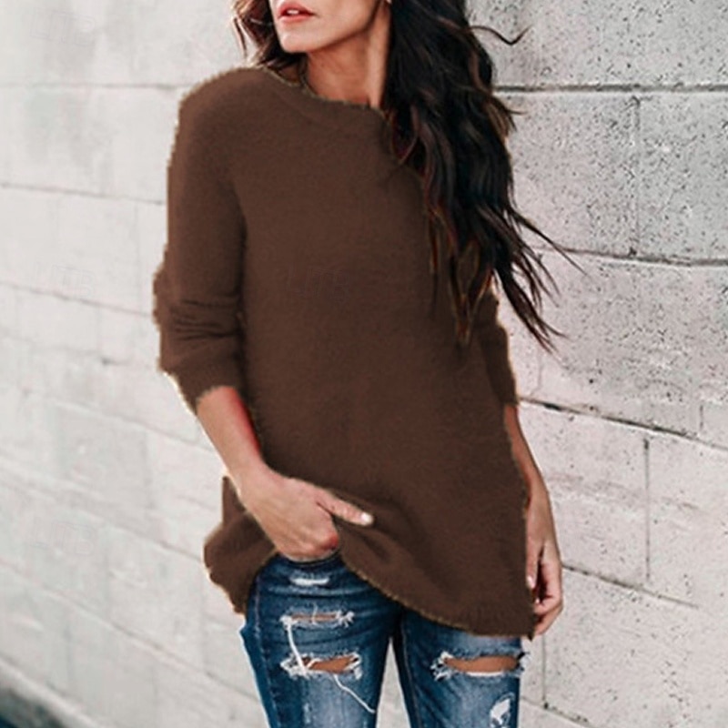 Women's Sweater Pullover Streetwear Casual Pure Color Ribbed Crew Neck Knitted Long Sleeve Long Tops Knit Outdoor Daily Weekend Hot Pink Pink Fall Winter3