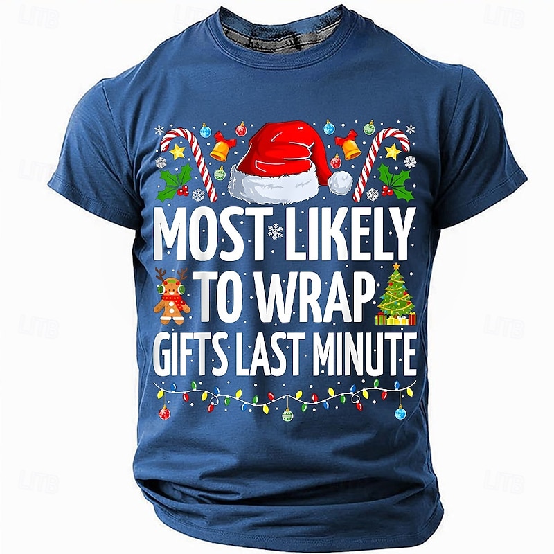 Christmas Men's Funny Slang T Shirt Short Sleeve T shirt 3D Print Crew Neck Shirt Daily Designer Artistic Vacation Party Street Black Red Blue All Seasons Clothing Apparel S M L XL XXL XXXL2