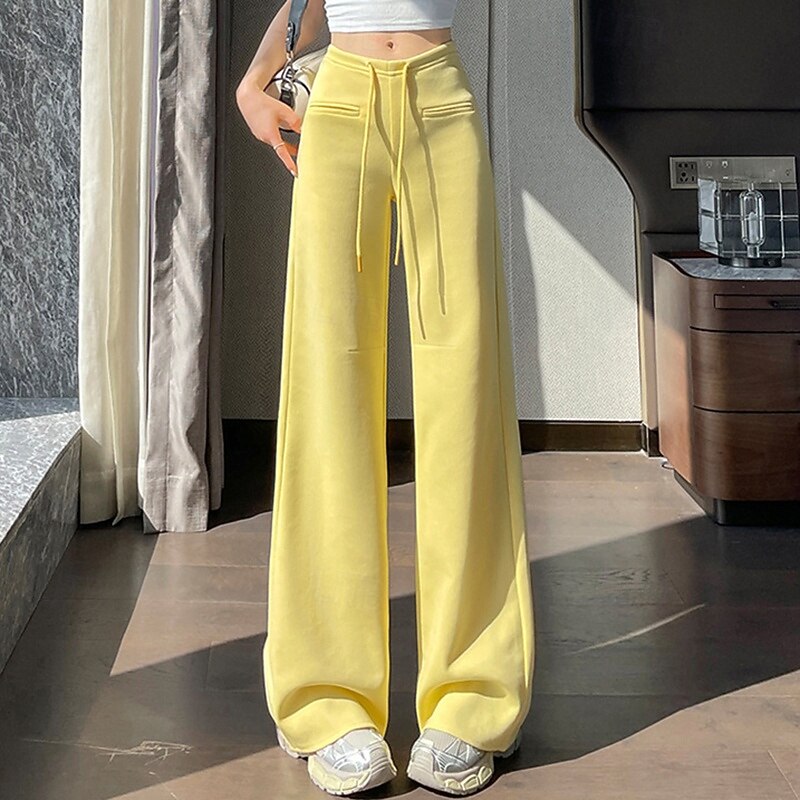Women's Wide Leg Pants Flared Pants Drawstring Bottoms Athleisure Gym Workout Breathable Gym Outdoor Running Regular Fit Sportswear Activewear Solid Colored Dark Grey Black Yellow3