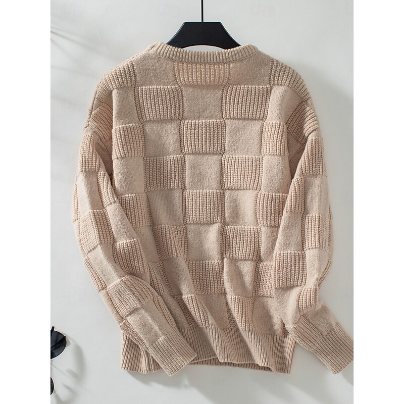 Women's Sweater Casual Soft Pure Color Ribbed Crew Neck Knitted Long Sleeve Regular Tops Knit Outdoor Daily Weekend Apricot Fall Winter2