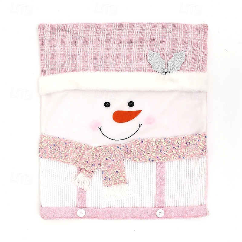 Pink Christmas Chair Covers, Santa Claus Plush Seat Covers for Dining Room and Home Decoration, Festive Holiday Chair Slipcovers for Xmas Party Decor2