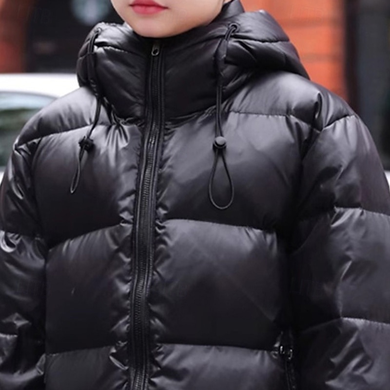 Kids Boys' Down Jacket Outdoor Jacket Hoodie Jacket Puffer Jacket Outerwear Solid Color Long Sleeve Pocket Keep Warm Windproof Coat Outdoor Daily Basic Black Fall Winter 4 years+3