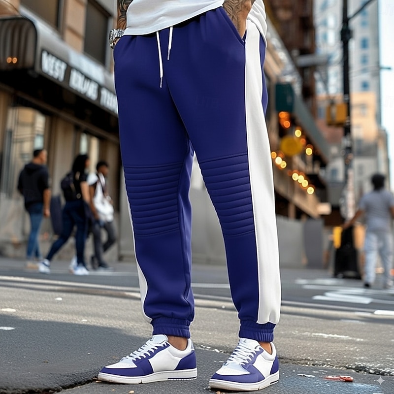Men's Sweatpants Joggers Athletic Pants Active Pants Trousers Drawstring Pocket Elastic Waist Solid Colored Moisture Wicking Breathable Full Length Outdoor Daily Running Vacation Fashion Black-White4