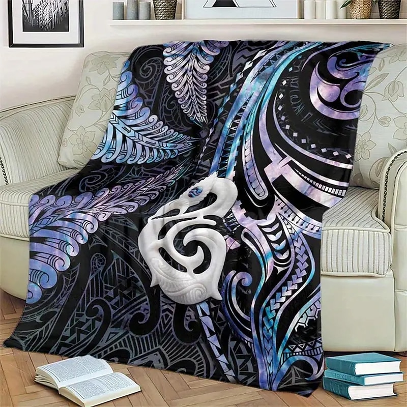 Fleece Throw Blanket for Couch Dragon Tattoo Art 3D Tribal Maori Polynesian Sofa Bed Decorative Warm Blanket Home Decor