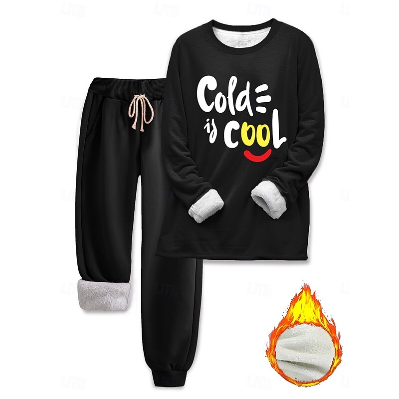 Women's Elegant Warm Fashion Two Piece Sets Tracksuit Pants Sets Long Sleeve Bishop Sleeve Crew Neck Graphic Letter Print Outdoor Vacation Casual Black Pink Dark Pink Fall Regular Fit4