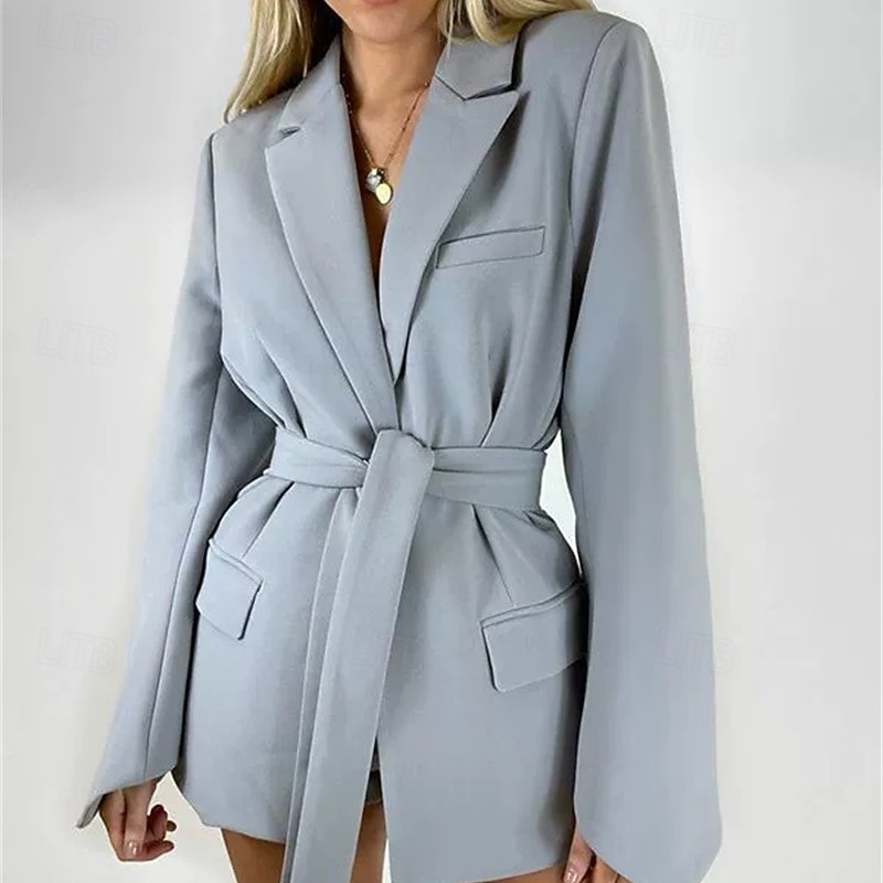 Women's Blazer Comfortable Pocket Elegant Fashion Outdoor Plain Going out Casual Daily Weekend Cardigan Regular Lapel Regular Fit Long Sleeve Outerwear Black White Blue Spring Fall