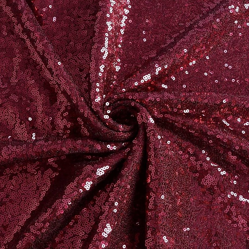 Burgundy Stretch Sequin Mermaid / Trumpet Cocktail Dresses Elegant Formal Dress Formal Wedding Tea Length Long Sleeve High Neck with Slit 20253