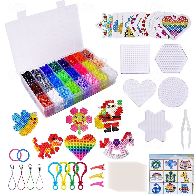6300pcs 5mm 24 Colors Fuse Beads Kit, Home School Arts and Crafts Supplies for Kids, Toys Set, Art Decorations for Room, Gifts for Girls and Boys Age 5+2