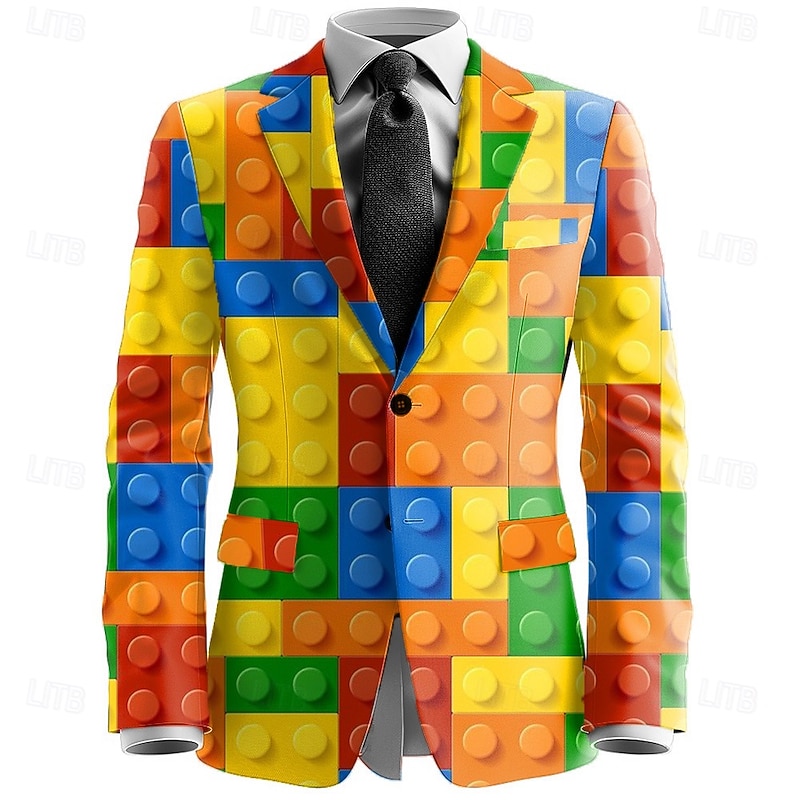 Men's Graphic Geometic Blazer Jacket Coat Comfortable Artistic Casual Party Casual Daily 3D Print Buttons Multi Pocket All Seasons Notch Long Sleeve Yellow Red Blue