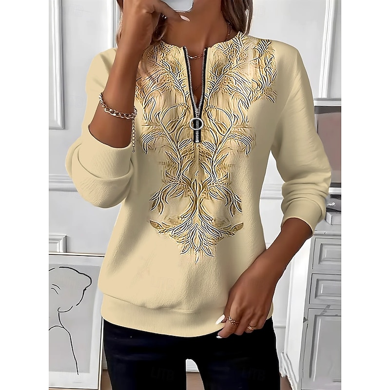 Women's Pullover Sweatshirt Zip Up Sweatshirts Floral Graphic Paisley Fashion Casual Long Sleeve Crew Neck Regular Tops Street Dailywear Casual Zipper Print Yellow Pink Light Purple Light Blue Fall4