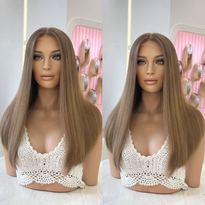 Unprocessed Virgin Hair 5x5 Closure 13x4 Lace Front Wig Short Bob Brazilian Hair Straight Light Brown Wig 150% 180% Density with Baby Hair Highlighted / Balayage Hair 100% Virgin Glueless Pre-Plucked3