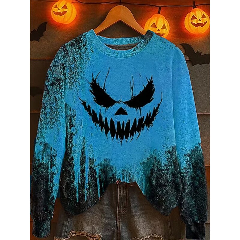 Women's Pullover Graphic Monster Casual Long Sleeve Crew Neck Regular Tops Street Dailywear Casual Print Blue Purple Orange Green Gray Fall Winter2