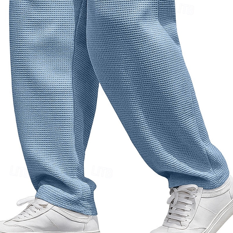 Men's Waffle Sweatpants Trousers Baggy Pants Straight Leg Sweatpants Drawstring Elastic Waist Solid Color Comfort Full Length Outdoor Daily Streetwear Fashion Classic Style Black White Inelastic3