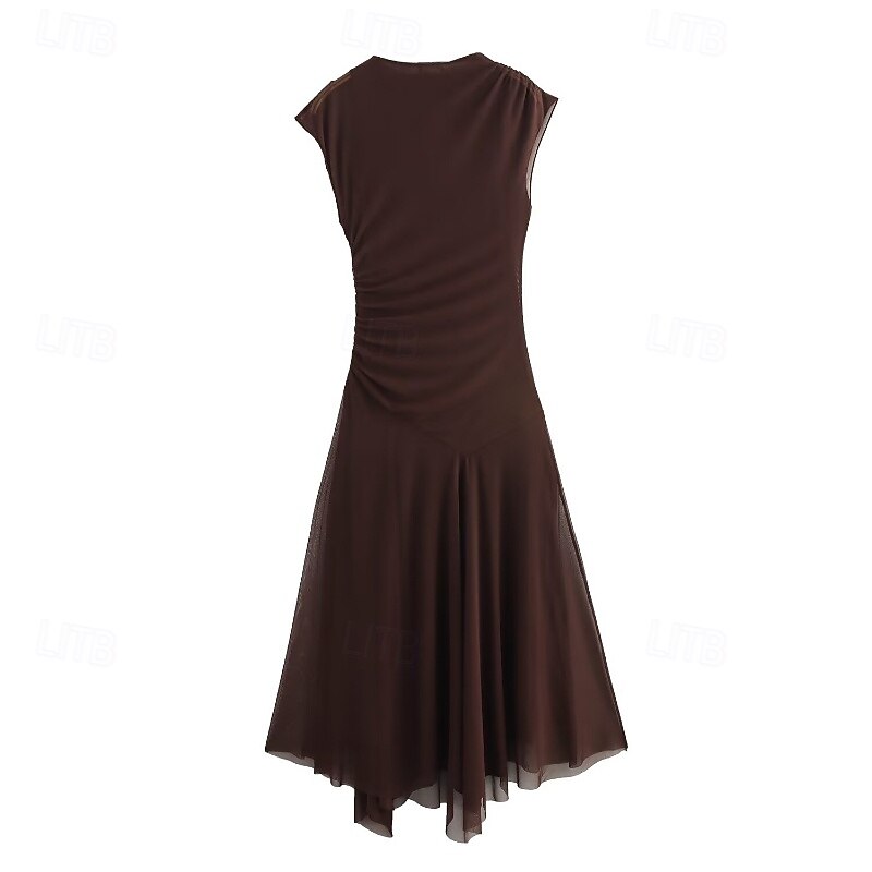 Women's Midi Dress Sheath Dress Chiffon Ruched Dress Fashion Modern Outdoor Holiday Going out Regular Fit Plain Sleeveless Crew Neck Black Pink Brown Spring Fall3