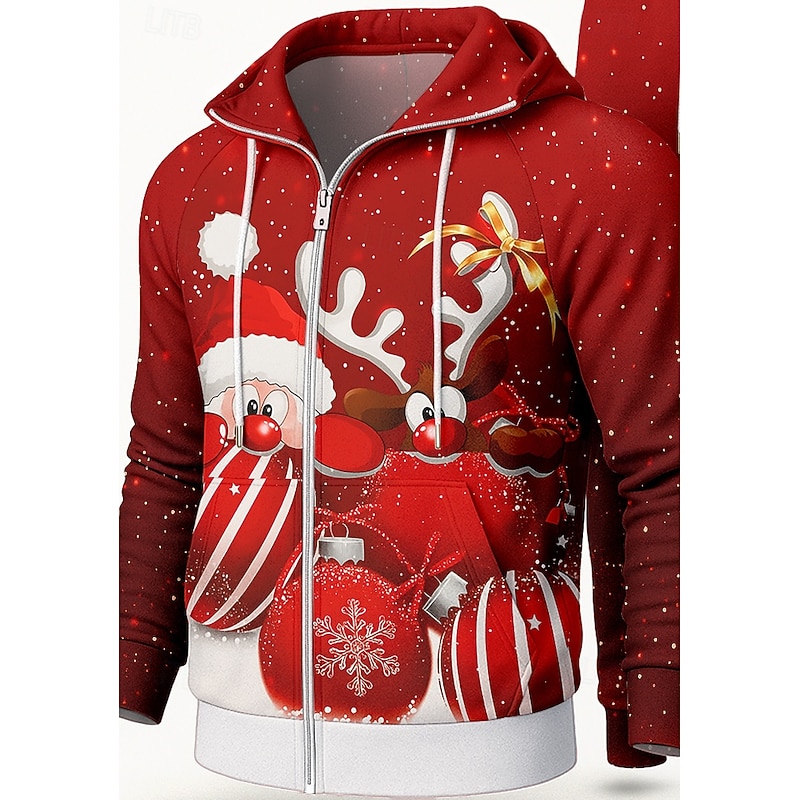 Christmas Men's Hoodie Tracksuit 2 Piece Tracksuit Drawstring Zip Up Color Gradient Clothing Suit Fall Red Vocation Outdoor Travel Lightweight Fashion Long Sleeve Sport Activewear Stretchy Regular Fit3