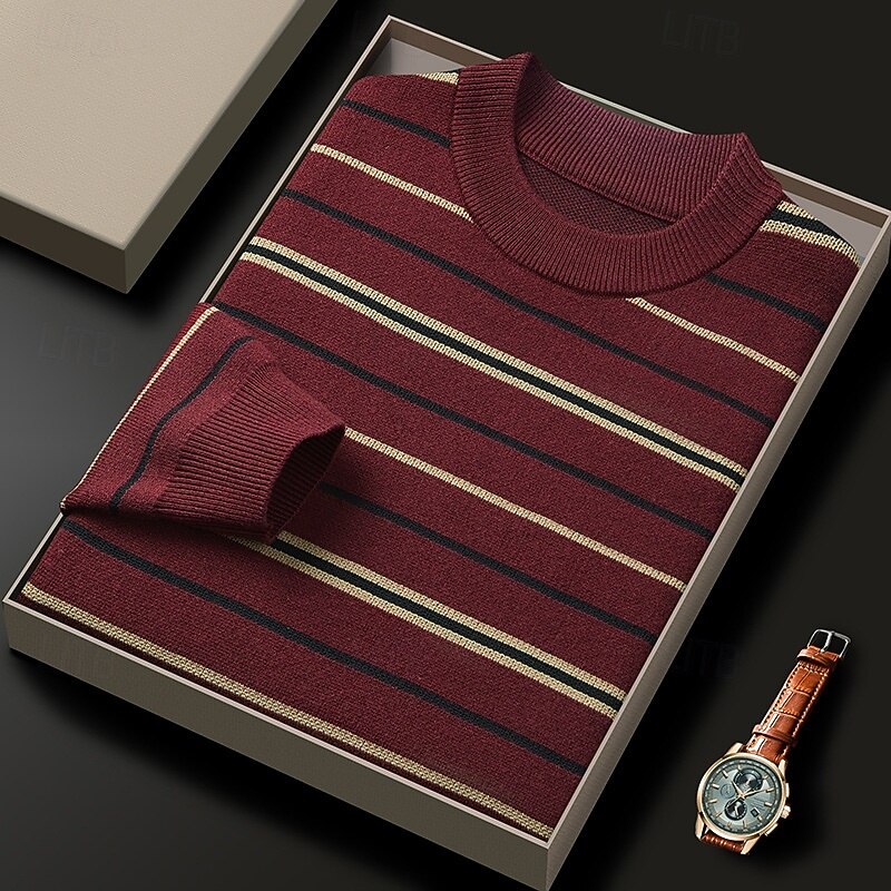 Men's Sweater Pullover Sweater Jumper Ribbed Knit Regular Tops Knitted Slim Fit Plain Crew Neck Knitwear Contemporary Casual Daily Wear Clothing Apparel Fall Black Red M L XL2