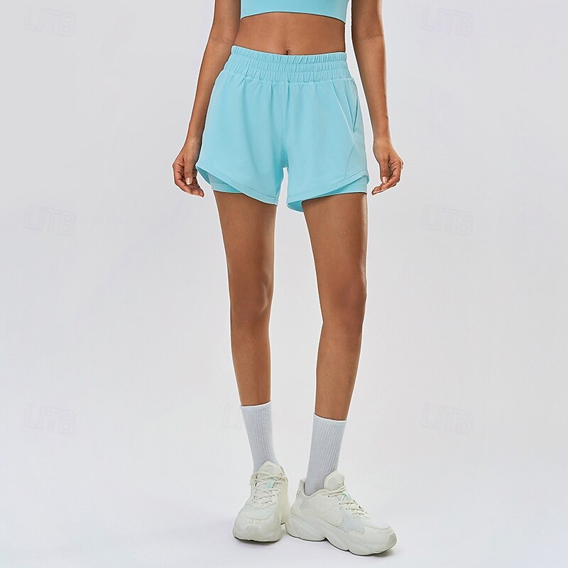 Women's Sports Shorts Shorts with Tights 2 in 1 Lightweight High Waist Gym Running Fitness Bottoms Solid Color Black White Pink Sports Activewear2