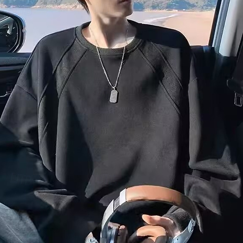 Men's Pullover Sweatshirt Lounge Top Waffle Long Sleeve Top Athleisure Solid Colored Gym Outdoor Running Sportswear Activewear Black Gray4