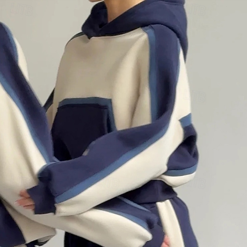 Women's 2 Piece Tracksuit Lounge Hoodie Sweatsuit Sets Color Block Clothing Suit Fall & Winter Blue Green Gym Outdoor Running Long Sleeve Sport Activewear Micro-elastic Regular Fit2