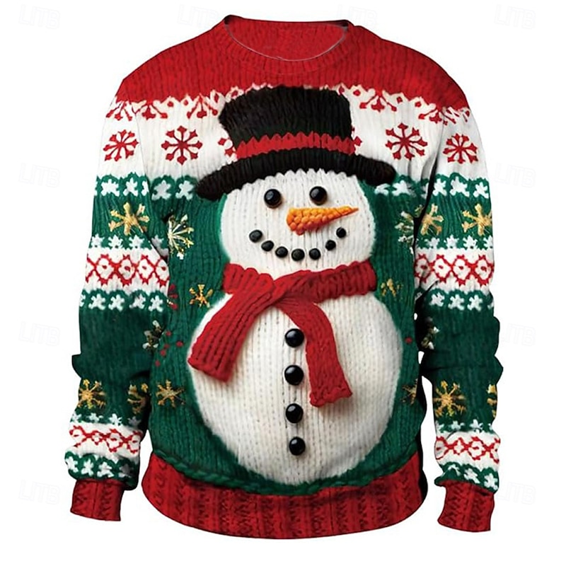 Ugly Christmas Sweater Men's Snowman Snowflake Pullover Sweater Jumper Knitwear Crewneck Casual Vacation Daily Festival 3D Print Keep Warm Long Sleeve Spring Fall Winter Red Purple Brown