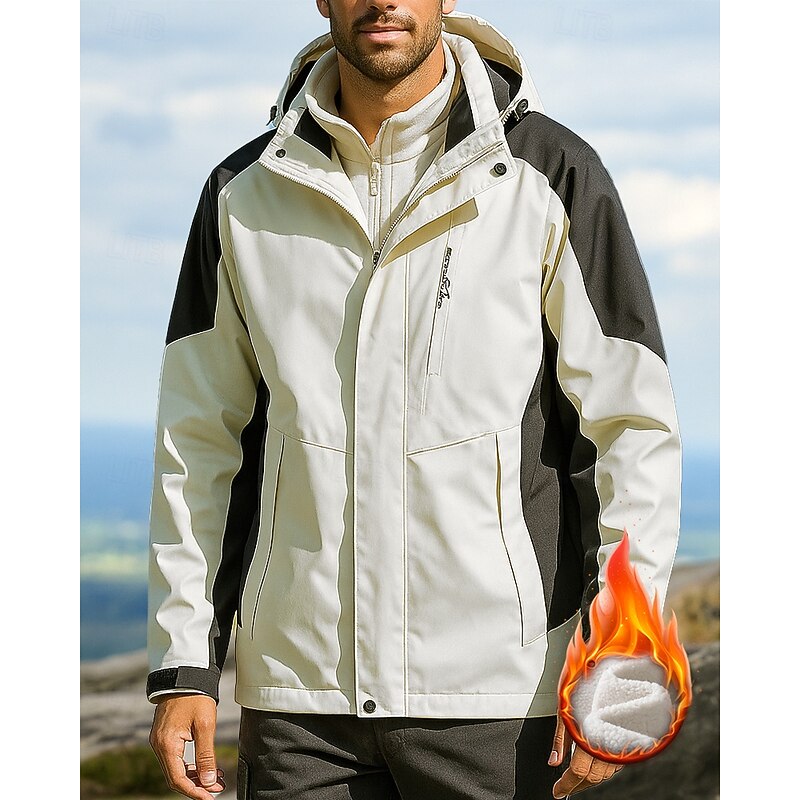 Men's waterproof jacket Thermal Jacket 3 in 1 Jacket Outdoor Thermal Waterproof Windproof Warm Hiking Outfits Hiking Clothes Winter Autumn / Fall Top Fishing Camping / Hiking / Caving Running4