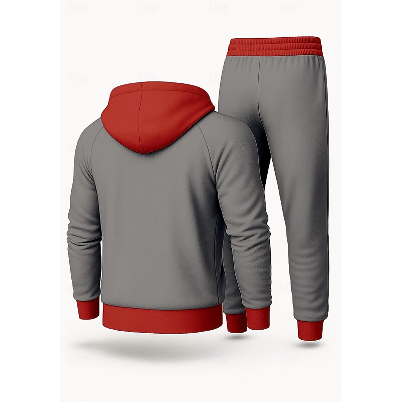 Christmas Men's Hoodie Tracksuit 2 Piece Tracksuit Drawstring Zip Up Letter Athletic Clothing Set Clothing Suit Fall Red Vocation Outdoor Travel Lightweight Fashion Long Sleeve Sport Activewear2