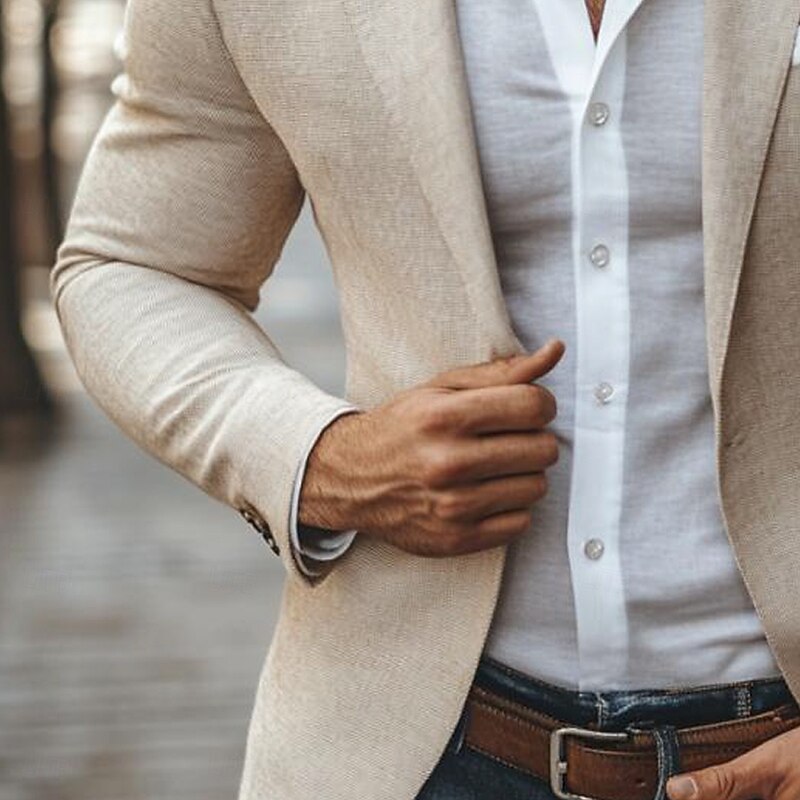 Men's Blazer Jacket Notch Collar Fashion Solid Colored Blazer Light Khaki Tailored Fit Single Breasted One-button3