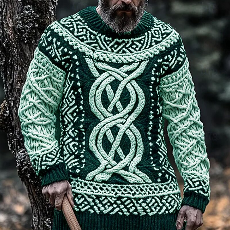 Men's Viking Pullover Sweater Jumper Knitwear Crewneck Retro Vintage Casual Daily 3D Print Knitting Keep Warm Long Sleeve Spring Fall Winter Black Red Green2