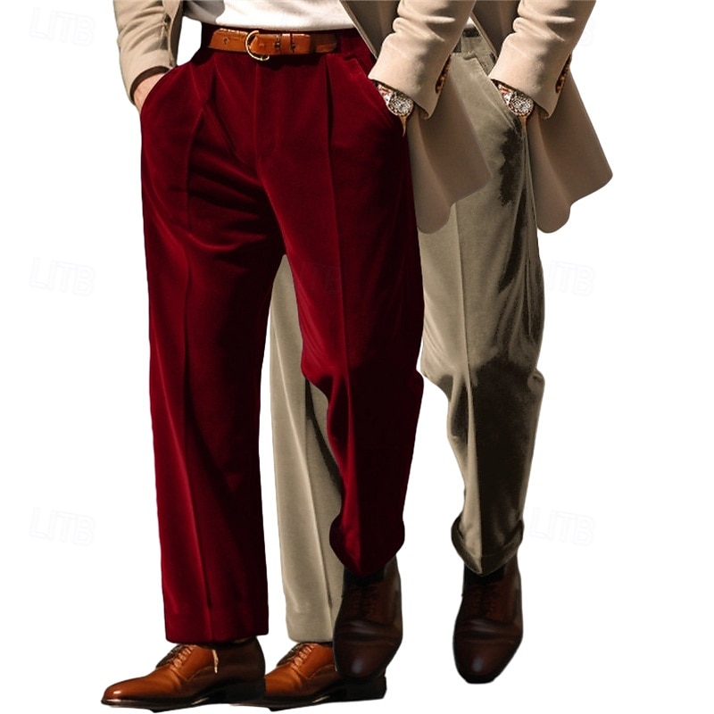 Men's Trousers Dress Pants Baggy Pants Velvet Pants Prom Pants Front Pocket Straight Leg Multi-pack Plain Comfort Full Length Outdoor Business Daily Fashion Chic & Modern Blue+Khaki Brown+Blue4