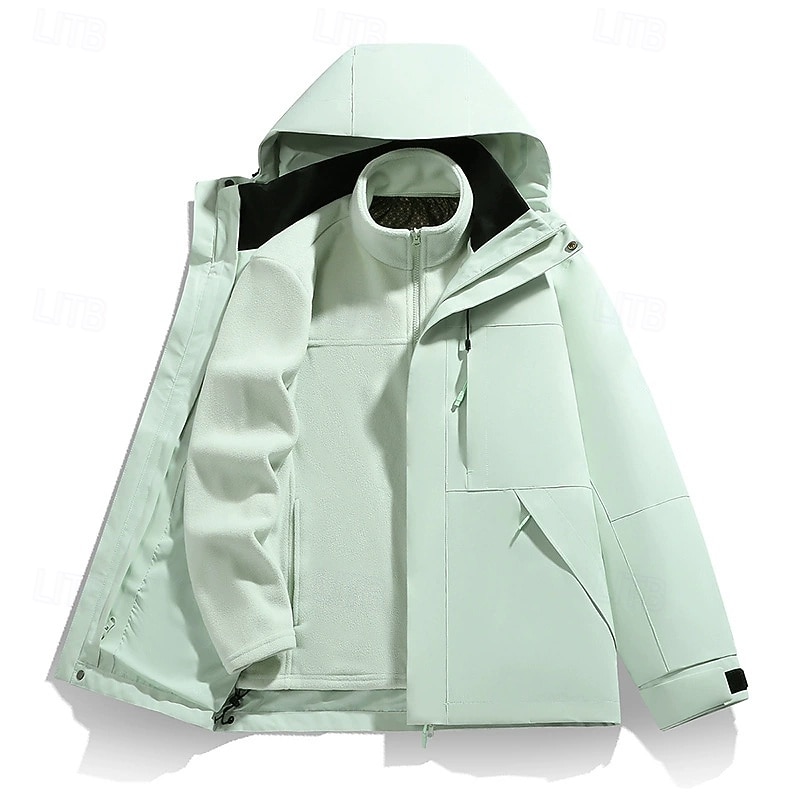 Women's 3-in-1 Waterproof Down Jacket Waterproof Windproof Zipper Pocket Casual Solid Color Outdoor Vacation Street Daily Wear Zipper Regular Hooded Regular Fit Long Sleeve Outerwear Yellow Pink Dark3