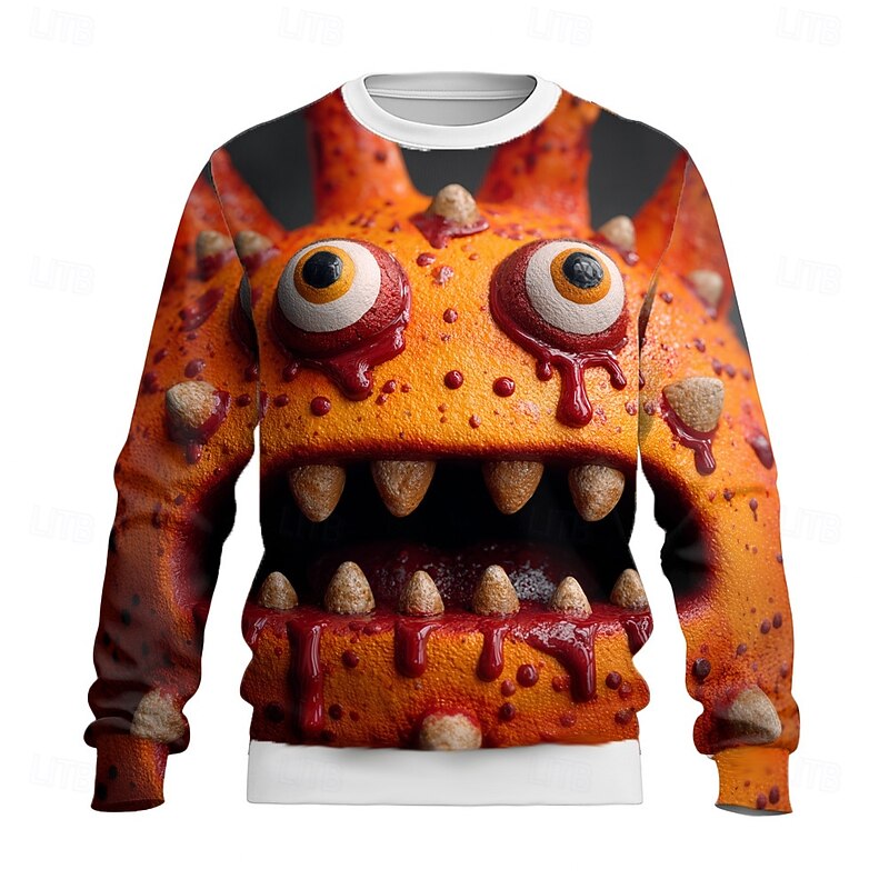 Men's Human face Sweatshirt Casual Crew Neck Vacation Party Gift Purple Orange Crewneck 3D All Seasons Designer
