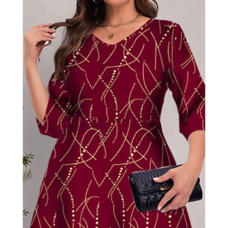 Women's Midi Dress Velvet Dress Cocktail Dress Fashion Modern Evening Party Date Weekend Regular Fit Geometric Half Sleeve V Neck Red Spring Fall2