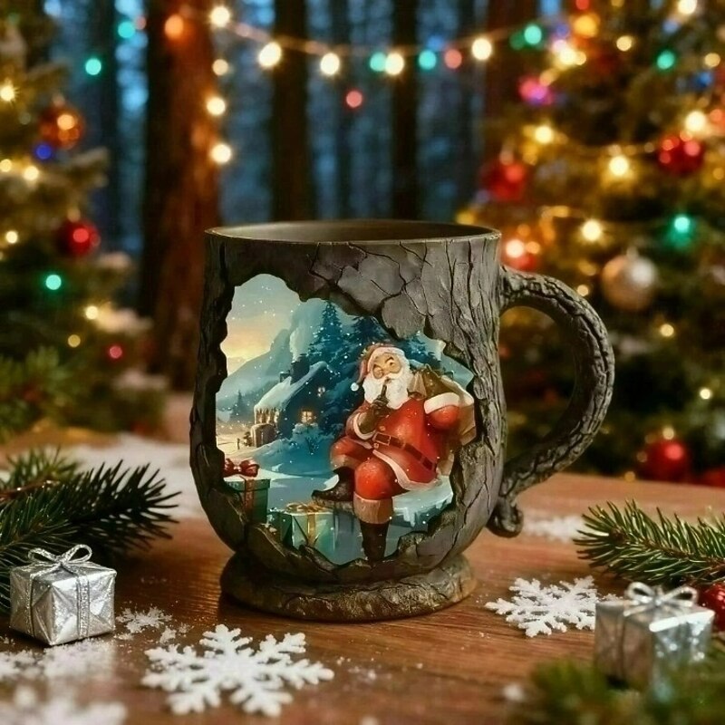 Christmas Cow  Santa Claus Resin Mug Novelty Drinkware With Stainless Steel Liner, Christmas Coffee Mug Perfect For Hot Drinks, Hot Chocolate, Tea, Coffee2