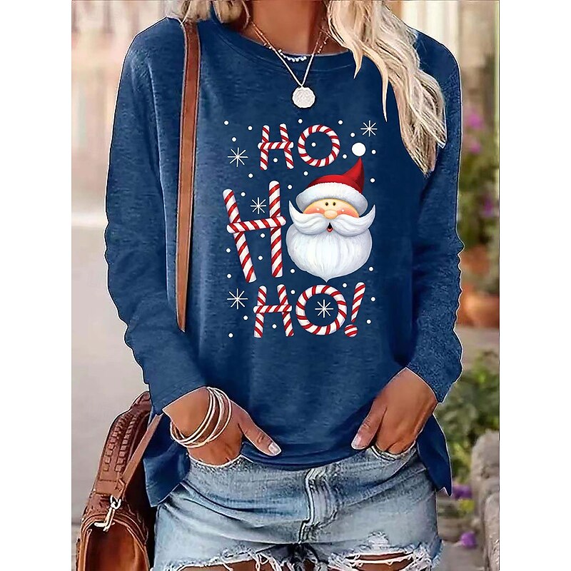 Christmas Women's T Shirt Graphic Santa Claus Vintage Fashion Stylish Long Sleeve Crew Neck Regular Tops Daily Weekend Print Black Pink Blue Beige Spring Fall Winter3
