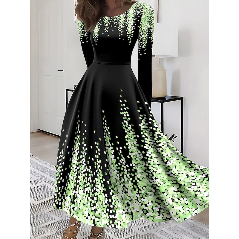 Women's Midi Dress A Line Dress Fit And Flare Dress Vacation Casual Boho Party Daily Going out Regular Fit Ombre Graphic Long Sleeve Crew Neck Pink Blue Purple Green Summer Spring Fall Winter4