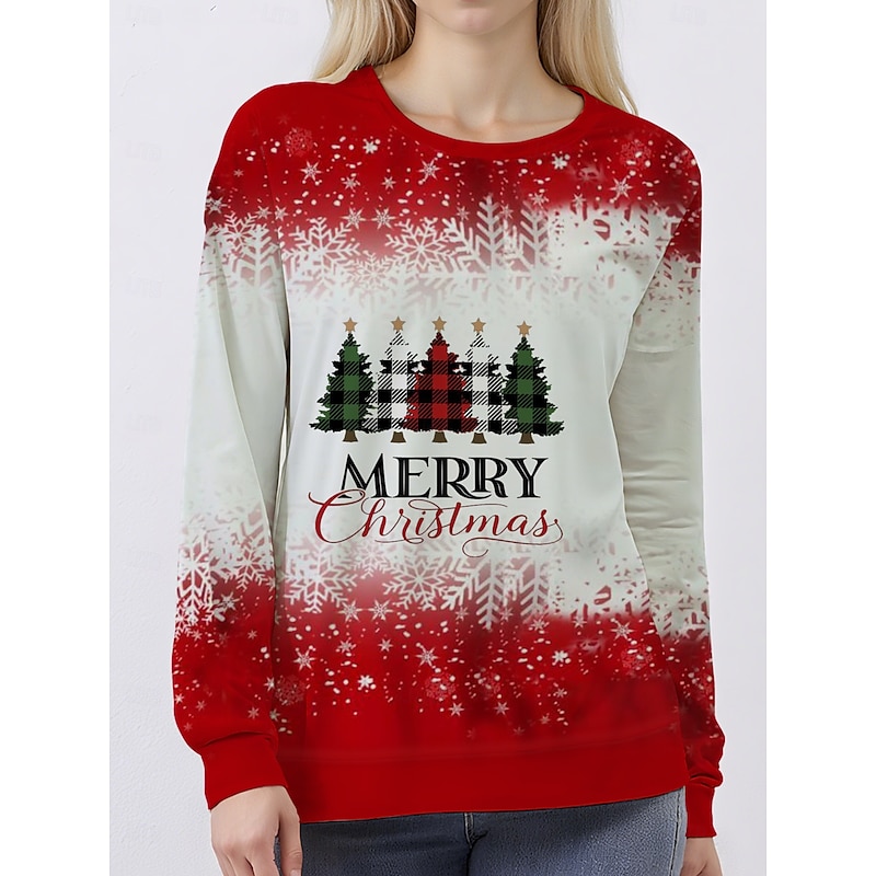Women's Pullover Sweatshirt Hoodies Graphic Christmas Tree Christmas Classic Casual Festival Long Sleeve Crew Neck Round Neck Regular Tops Casual Holiday Print Red Fall Winter