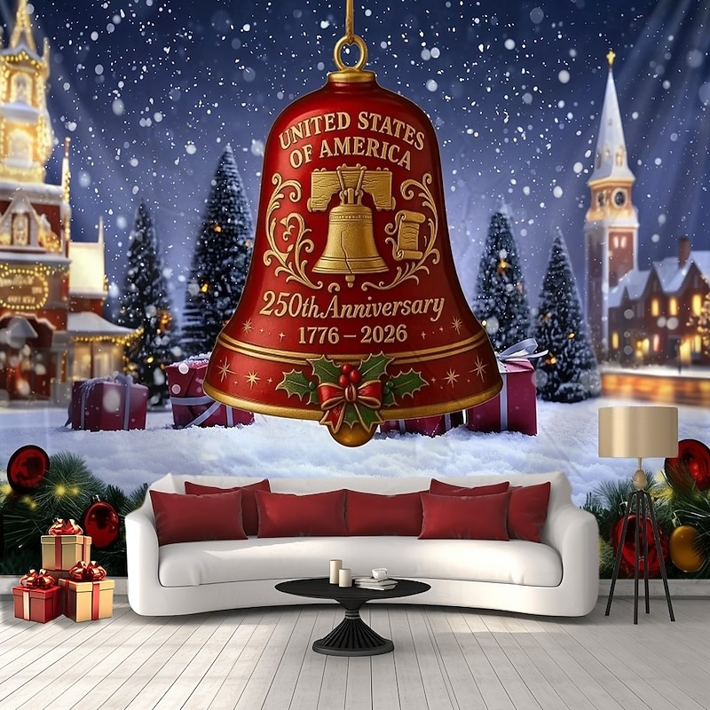 United States 250th Anniversary Christmas Wall Tapestry Backdrop, 2025 Xmas Elegant Commemorative Doorbell Ornament, Hanging Christmas Tree Decoration for Patriotic Holidays