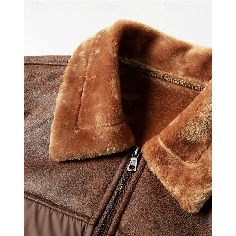 Men's Puffer Jacket Sherpa Jacket Pocket Polyster Vacation Daily Wear Date Regular Fashion Casual Comfortable Thermal Warm Fall Winter Solid / Plain Color Dark Brown Black Puffer Jacket4