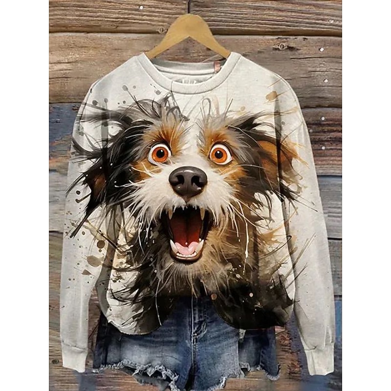 Women's Pullover Sweatshirt Graphic Animal Fashion Basic Casual Long Sleeve Crew Neck Regular Tops Street Dailywear Casual Print Blue Brown Khaki Beige Fall Winter3