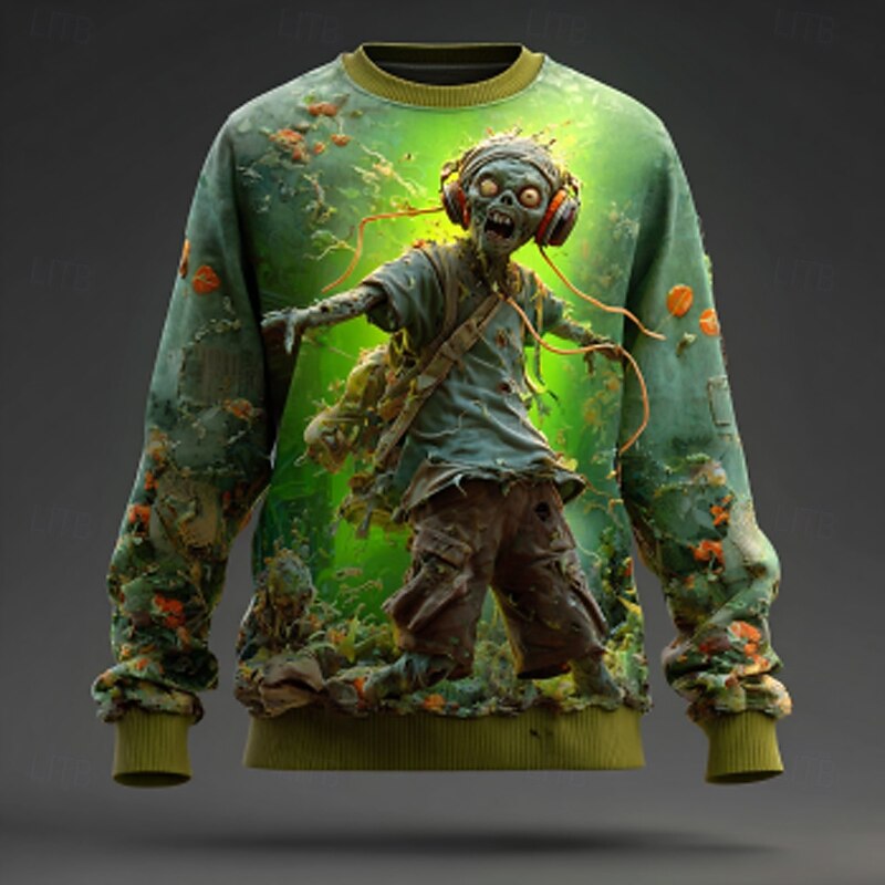 Halloween Men's Zombies Pullover Sweater Jumper Knitwear Crewneck Casual Dark Street Daily Festival 3D Print Knitting Keep Warm Long Sleeve Spring Fall Winter Green 1# Green 2# Green 3#4